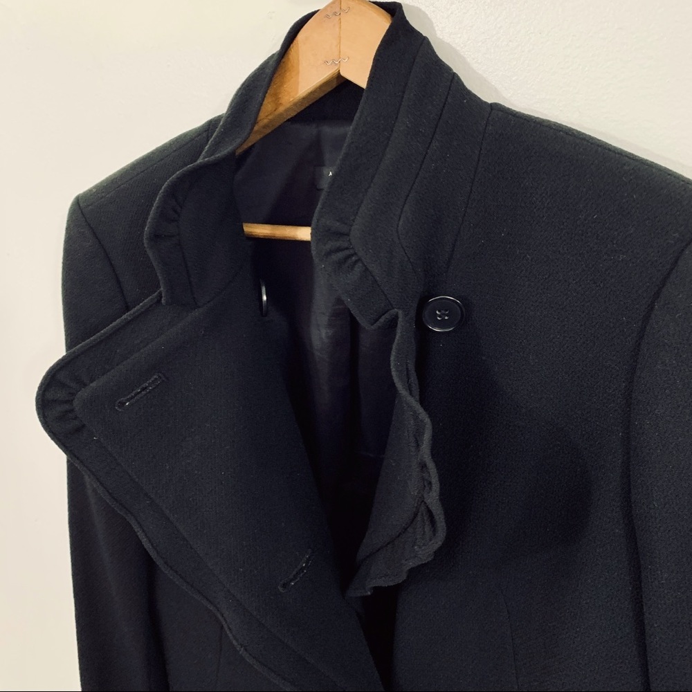 ANN TAYLOR Wool High Collared Ruffled Black Coat
